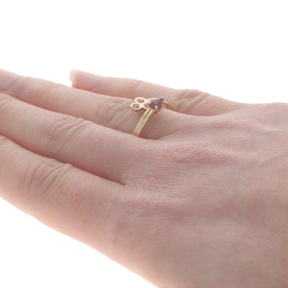 Yellow Gold Ruby Bypass Ring - 14k Pear & Round .41ctw Sz 6 1/4 - Picture 4 of 6